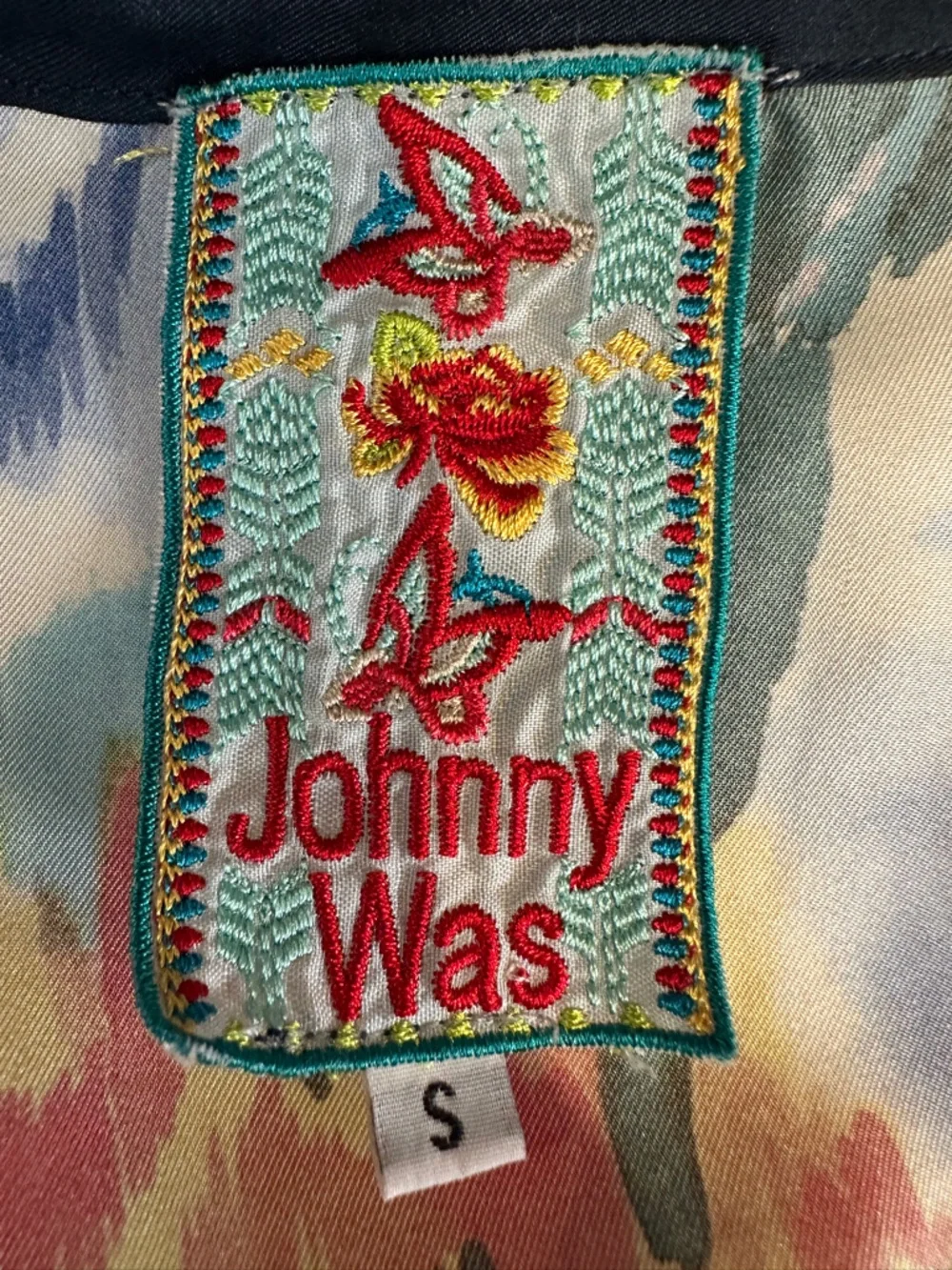 Johnny Was Malani Silk Floral Button Front Tunic Blouse S Blue Multicolor Boho - Picture 8 of 11